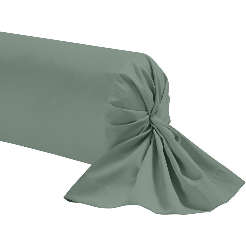 TERRE DE NUIT Taie de traversin vert de gris 100% coton 90 cm - Vert