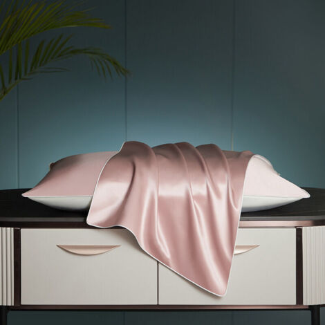 Taie d'oreiller 100 % soie de mûrier pour cheveux et peau avec fermeture éclair dissimulée Dos en coton Taille standard 19 mommes Rose, standard (50 x 75 cm)