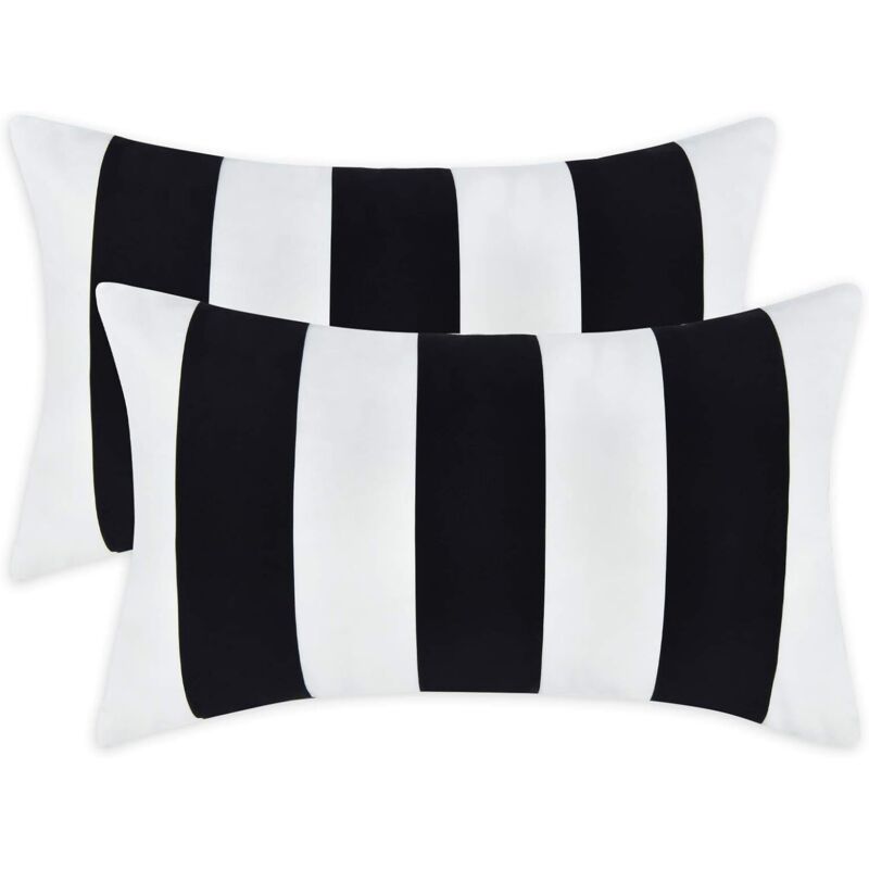 Taie d'oreiller 30x50cm, lot de 2 taies d'oreiller rayées, rembourrage doux, pour canapé et chambre à coucher, noir et blanc (garniture non incluse)
