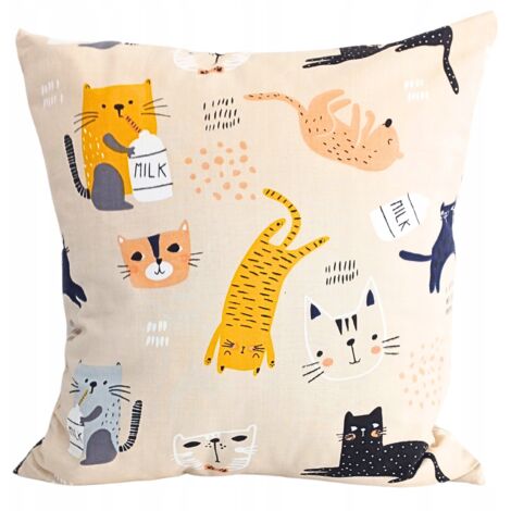 Taie d'oreiller 40x40 cm pour enfant, motif chat, 100% coton
