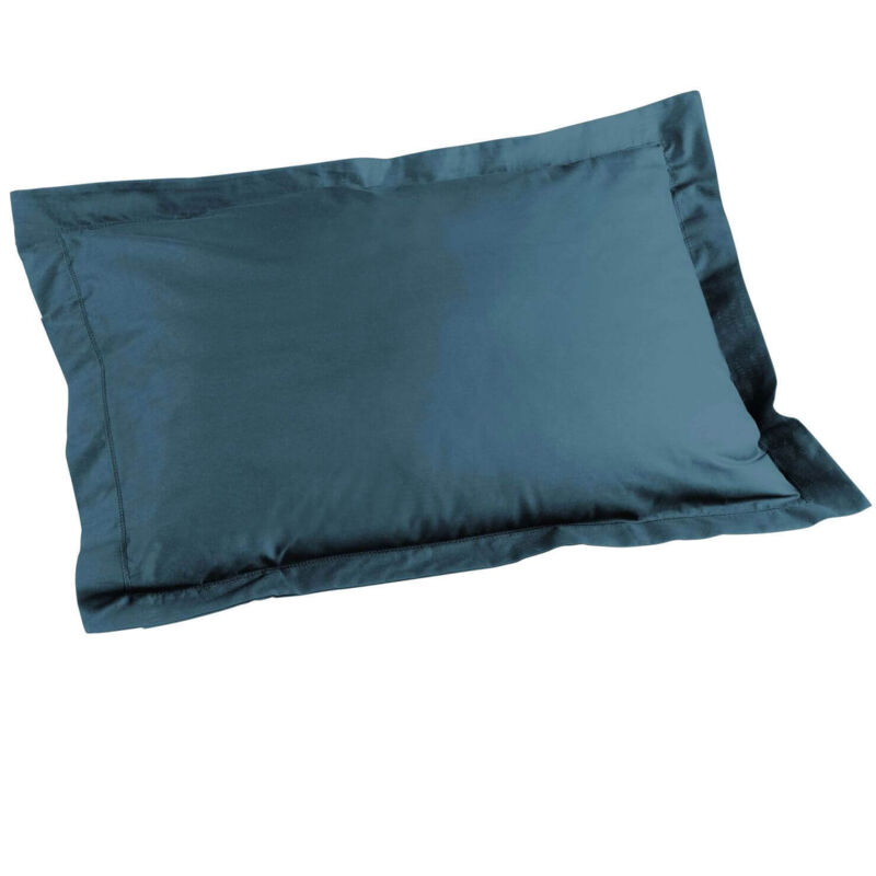 DOUCEUR D INTERIEUR Taie d'oreiller volant plat 50 x 70 cm uni 57 fils lina  +point bourdon Bleu nuit