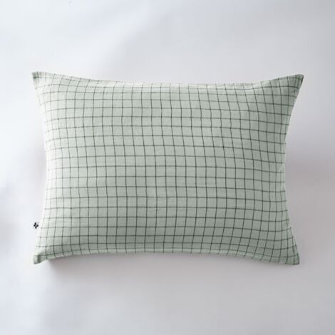 Taie d'oreiller à carreaux double gaze de coton eucalyptus 50x70 cm