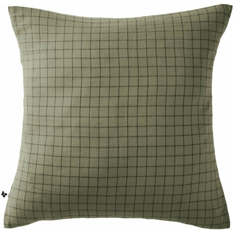 Taie d'oreiller à carreaux double gaze de coton kaki 60x60