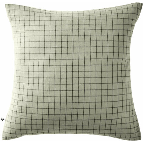 Taie d'oreiller à carreaux double gaze de coton vert d'eau 60x60