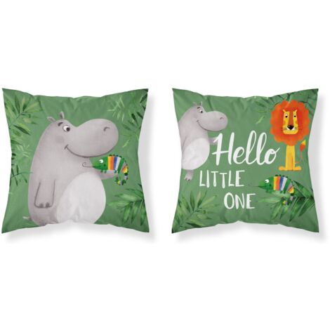 Taie d'oreiller bébé 40x40 Safari ZOO Hippo COTON