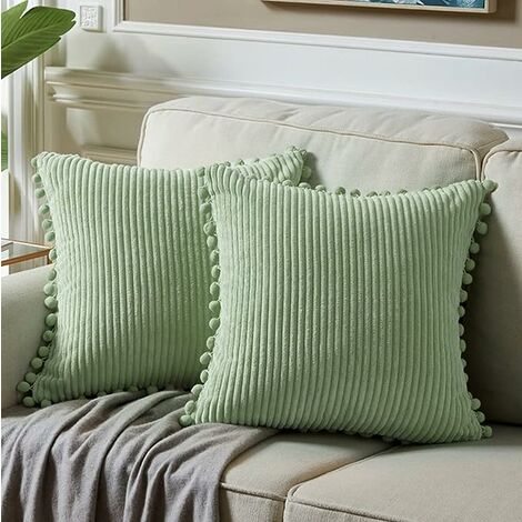 Taie d'oreiller canapé 2 pièces 45 x 45 cm, élégant coussin de Noël avec pompons, coussins décoratifs pour lit double, sans rembourrage vert bébé