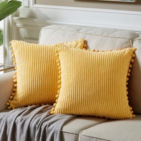 Taie d'oreiller canapé 2 pièces 45 x 45 cm, housse de coussin élégante avec pompons, coussin décoratif lit double, pas de rembourrage