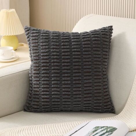 Taie d'Oreiller Carrée Housse de Coussin + Coussin Core Lit Canapé Maison Chaise Voiture Décoration Cadeau (Gris foncé)