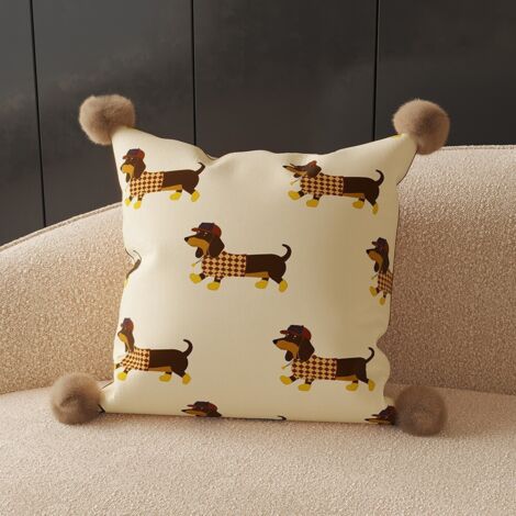 Taie d'oreiller carrée simple 60x60 Housse de coussin pour canapé, coussin lombaire, coussin de tête de lit polyvalent à motif chiot teckel, coussin de dossier