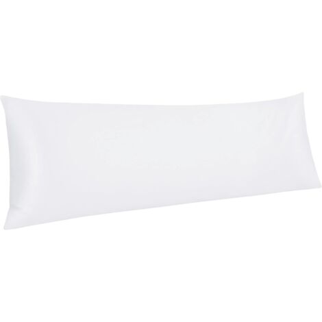 Taie d'oreiller corps - 50 x 137 cm - Fermeture en enveloppe - Tissu satiné imitation soie - Blanc