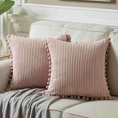 Taie d'oreiller de canapé 2 pièces 45x45cm, housse de coussin élégante avec pompon, oreiller décoratif lit Double, pas de farce rose