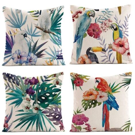 Taie d'oreiller décorative d'oiseaux, housse de coussin d'extérieur à ressort avec imprimé de fleurs et d'oiseaux, ensemble 18x1