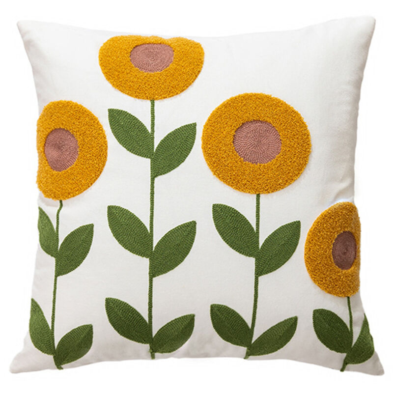 Taie d'oreiller décorative, ensemble de coussin de coussins de broderie carrée, motif floral de plante moderne