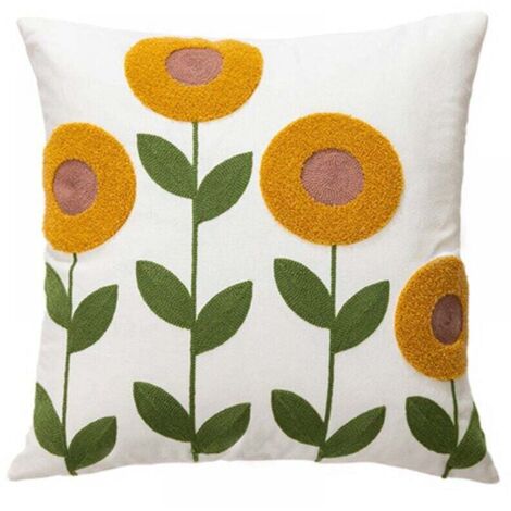 Taie d'oreiller décorative, ensemble de coussin de coussins de broderie carrée, motif floral de plante moderne