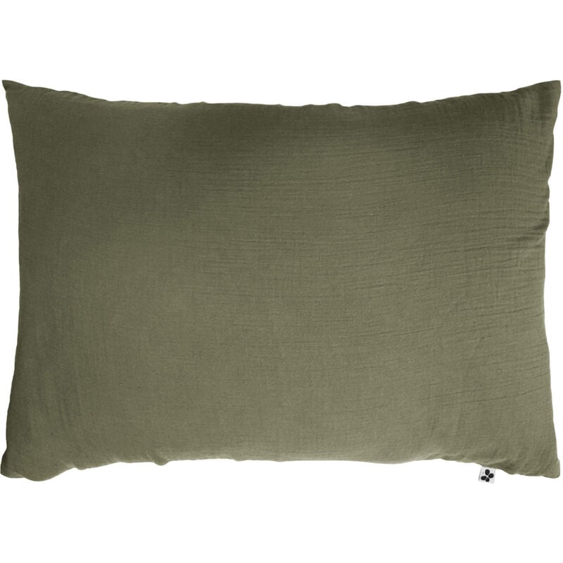 Terre De Nuit - Taie d'oreiller double gaze de coton kaki 50x70 cm