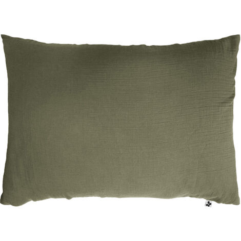 Taie d'oreiller double gaze de coton kaki 50x70 cm