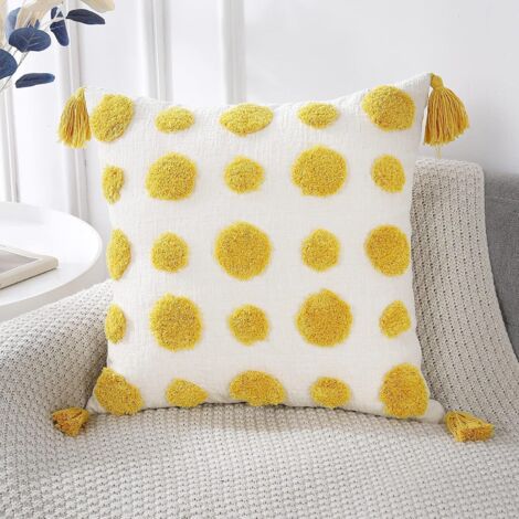 Taie d'oreiller en peluche ultra douce à bordure champêtre 45 x 45 cm jaune