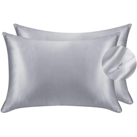 Taie d'oreiller en satin soyeux pour cheveux et visage - Lot de 2 - Anti-rides - Fermeture éclair dissimulée - 50 x 75 cm