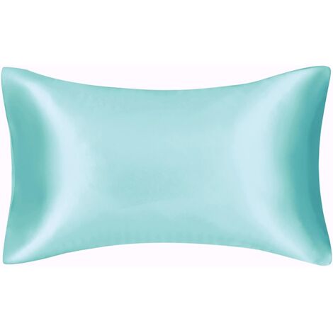 Taie d'oreiller en satin soyeux pour cheveux et visage - Lot de 2 - Anti-rides - Fermeture éclair dissimulée - 50 x 75 cm（Eau bleue）