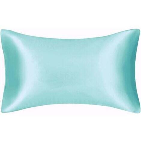 Taie d'oreiller en satin soyeux pour cheveux et visage - Lot de 2 - Anti-rides - Fermeture éclair dissimulée - 50 x 75 cm（Eau bleue）