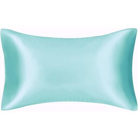 Taie d'oreiller en satin soyeux pour cheveux et visage - Lot de 2 - Anti-rides - Fermeture éclair dissimulée - 50 x 75 cm（Eau bleue）