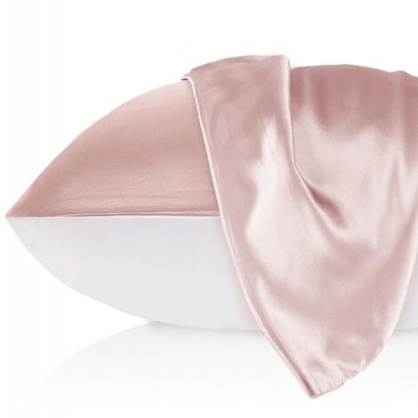 Taie d’oreiller en soie véritable couleur rose lotus 48x74cm, soin peau et cheveux