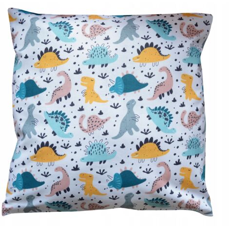 Taie d'oreiller enfant en coton, motif dinosaures colorés, 40 x 40 cm
