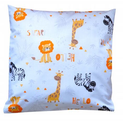 Taie d'oreiller enfant en coton, motif safari animaux zèbre girafe, 40x40