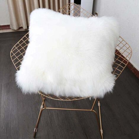 Taie d'oreiller, Fausse Fourrure Deluxe Décoratif Canapé Chambre Lit Super Doux Taie d'oreiller en Peluche Mongolie 45X45cm (Blanc) KAEJYIUT