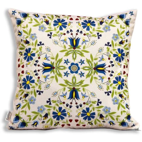 Taie d'oreiller folklorique cachoube avec tournesols, beige