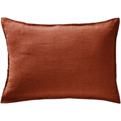 Taie d'oreiller lin lavé orange 50x70