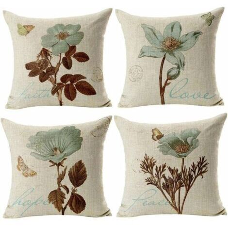 Taie d'oreiller, Lot de 4 en Coton et Lin Housse De Coussin carré pour Lit Voiture De La Maison Canapé 45 x 45 cm (Papillon & Fleur Rétro) Guazhuni