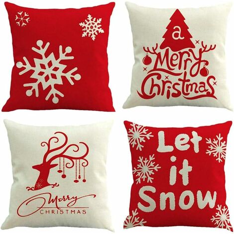 Taie d'oreiller, Lot de 4 en Coton et Lin Noël Wapiti Le père noël Bonhomme  de Neige Nain Imprimé Housse De Coussin carré pour Lit Voiture De La Maison  Canapé 45 x