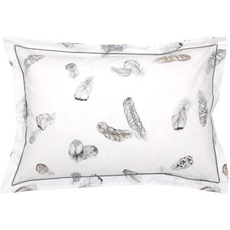 Taie d'oreiller percale pur coton PLUMES 50x70 cm