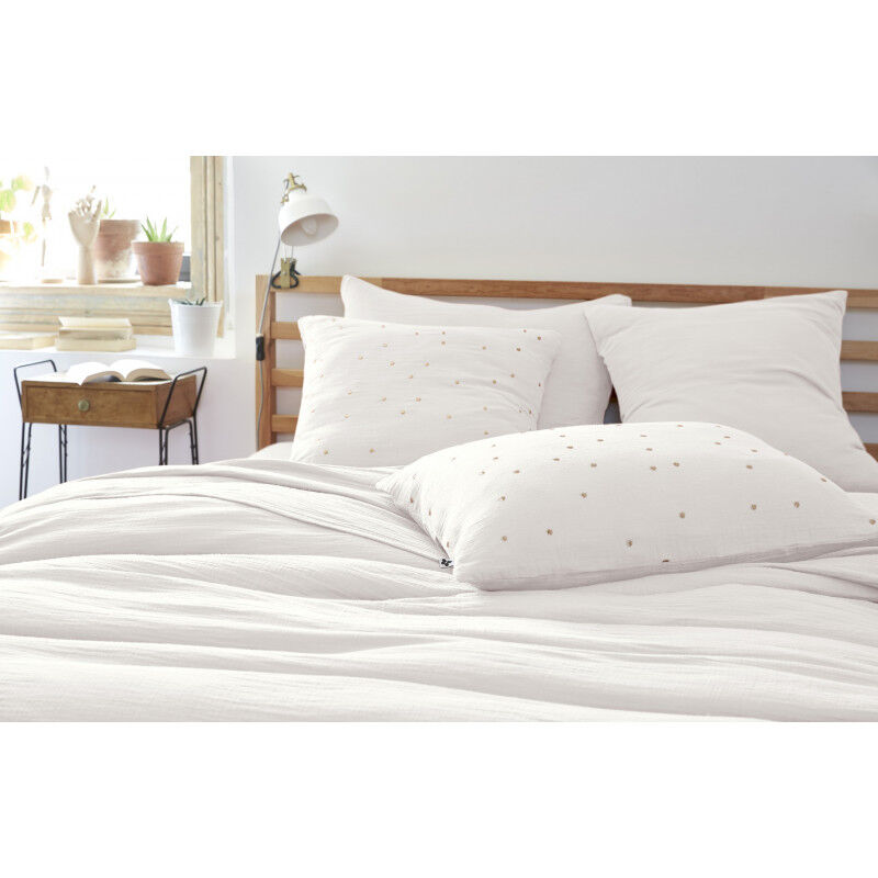 L'effet Papillon - Taie d'oreiller Pois Doré Déco 'Gaïa Chic' 60 x 60 cm & 50 x 70 cm 'Gaze de Coton' - Couleur: Gaïa Chic Chantilly - Taille de taie