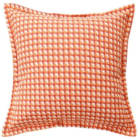 Taie d'oreiller simple à carreaux orange-rouge 50x50 Taies d'oreiller en coton et lin à motif pied-de-poule, coussins de tête de lit, coussins de dossier, coussins de salon, housses de coussins de can