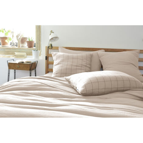 Taie d'oreiller Tissé-teint grands carreaux Déco "Gaïa Match" 60 x 60 cm & 50 x 70 cm "Gaze de Coton" - Couleur: Gaïa Match Pampa - Taille de taie d'oreiller: 50 x 70 cm
