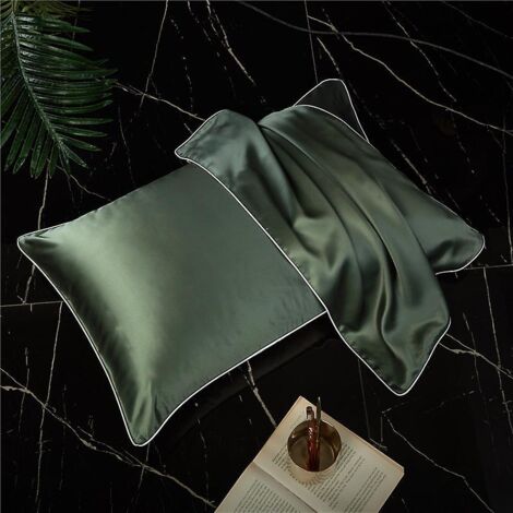 Taie d'oreiller unie en soie de mûrier - Taie d'oreiller en satin de soie simple face pour le soin délicat de la peau, anti-chute, anti-acariens et hypoallergénique - 48 x 74 cm