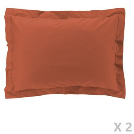 Taie d’oreiller volant plat – 50 x 70 cm – percale unie 78 fils – point bourdon – Terracotta