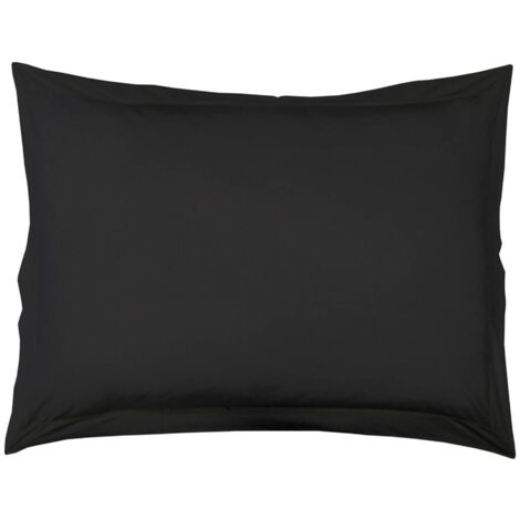 Taie d'oreiller volant plat 50 x 70 cm uni 57 fils lina  + point bourdon Charbon