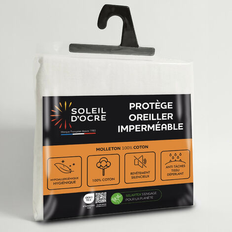 Taie protège oreiller coton 60x60 cm MOLLETON imperméable, par Soleil d'ocre