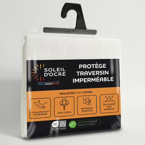 Taie protège traversin coton 70x140 cm MOLLETON imperméable, par Soleil d'ocre