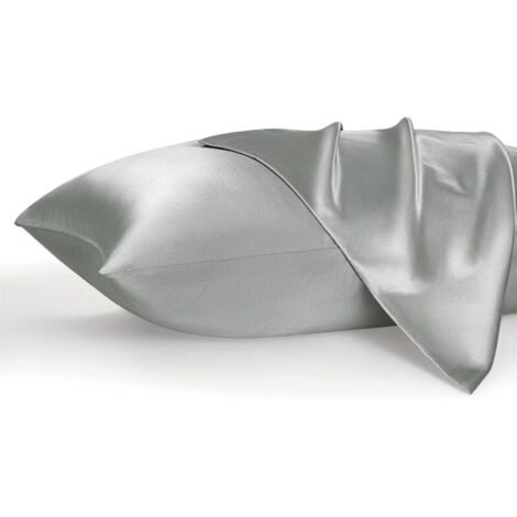 Taies d'oreiller en satin, similaires aux taies d'oreiller en soie, lot de 2, taille Queen, avec fermeture à enveloppe, cadeaux pour femmes et hommes, gris argenté, 50 x 76 cm