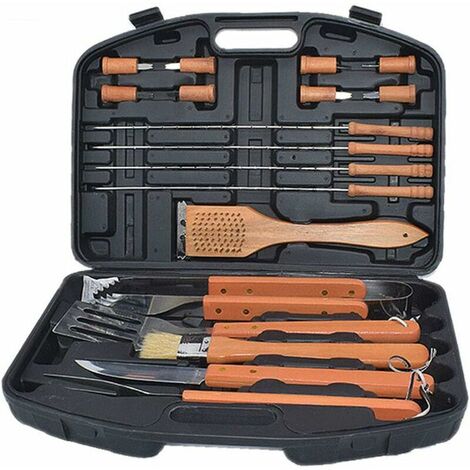Tailgating 18pc BBQ Tools Set, Stainless Steel BBQ Utensils Tool Set with Wooden Handle, Grilling Accessory for Camping Travel and Tailgating Garden