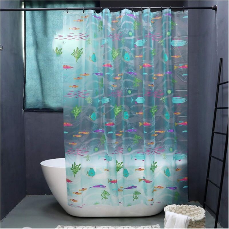 (Taille : 180 x 200cm)Rideau De Douche Translucide Bleu, Rideau De Douche Imperméable EVA, Rideau De Séparation De Salle De Bain, Monde sous-Marin