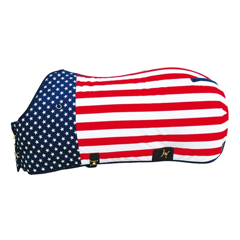 160 cm, Drapeau de l'Amérique: Couverture anatomique coupe anatomique 300g quart de cheval respirante avec bretelles ventre et dessous de queue