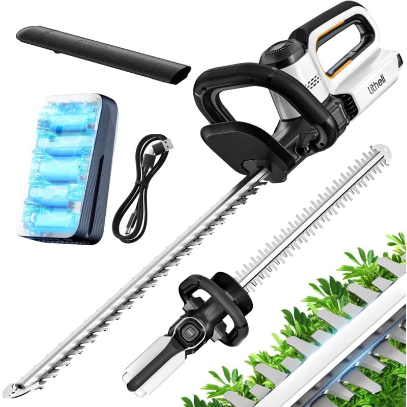 Taille-haie sans fil 20V, coupe de 560 mm pour l'entretien des haies et arbustes, lame de 20 mm avec 1 batterie Litheli