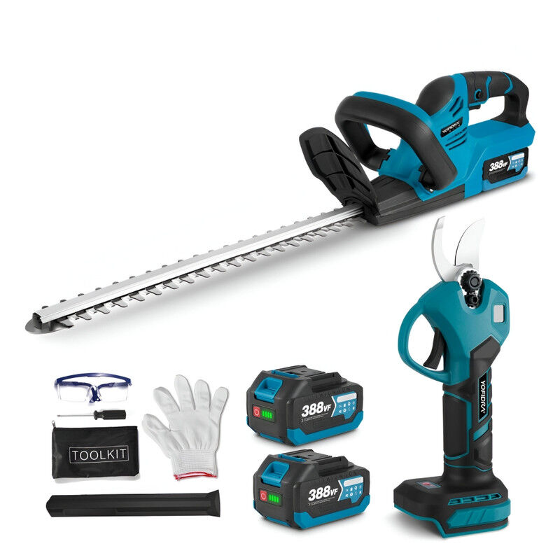 Taille-haie électrique 510 mm + sécateur électrique 30mm,pas de la lame 15 mm,Avec deux batteries et un chargeur