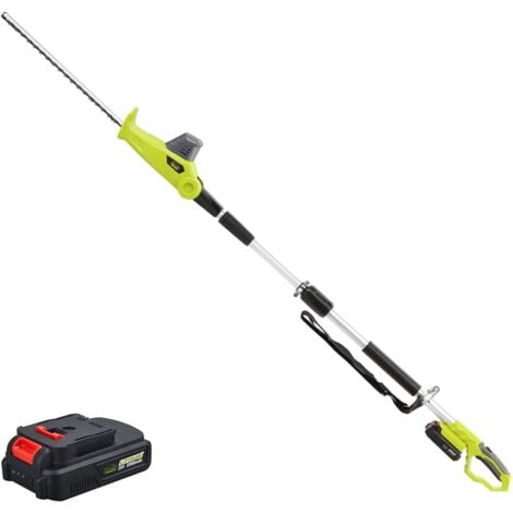 Taille-Haies sur Perche sans Fil téléscopique, DEWINNER Electrique Pole 20V 2.0Ah, (Longueur: 45cm, Capacité: 16mm), avec 1 Batterie Chargeur, Pole d'extension de 2.4M Cutter