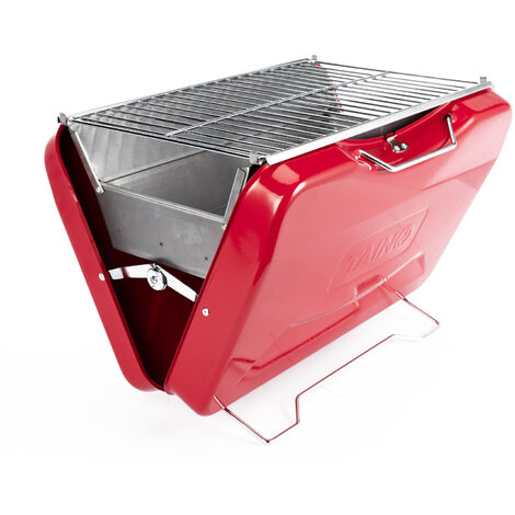 Taino – Barbecue au charbon de bois compact – Valise rouge pour camping – Surface de cuisson 24x40cm – Acier revêtu – Léger 3,5kg